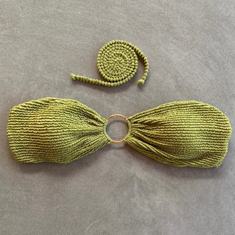 Pistachio Green Textured Strapless Bikini Top-0