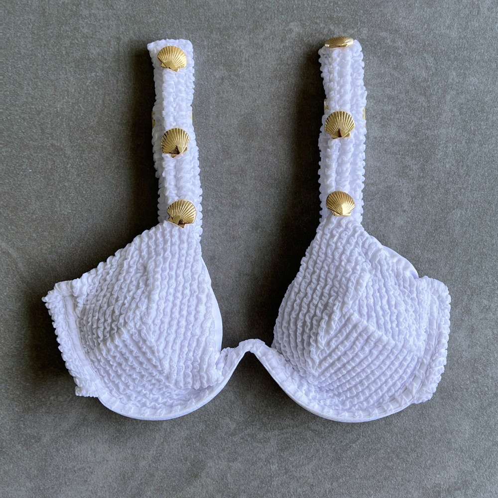 Pure White Textured Valentina Bikini Top-0