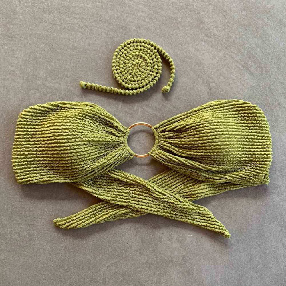 Pistachio Green Textured Strapless Bikini Top-2