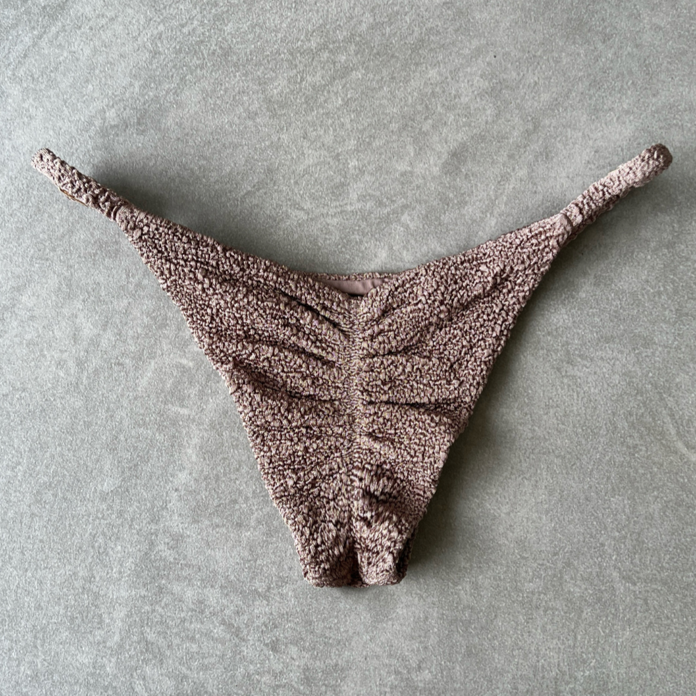 Chocolate Mousse Beehive Textured Tanga Bikini Bottom-1