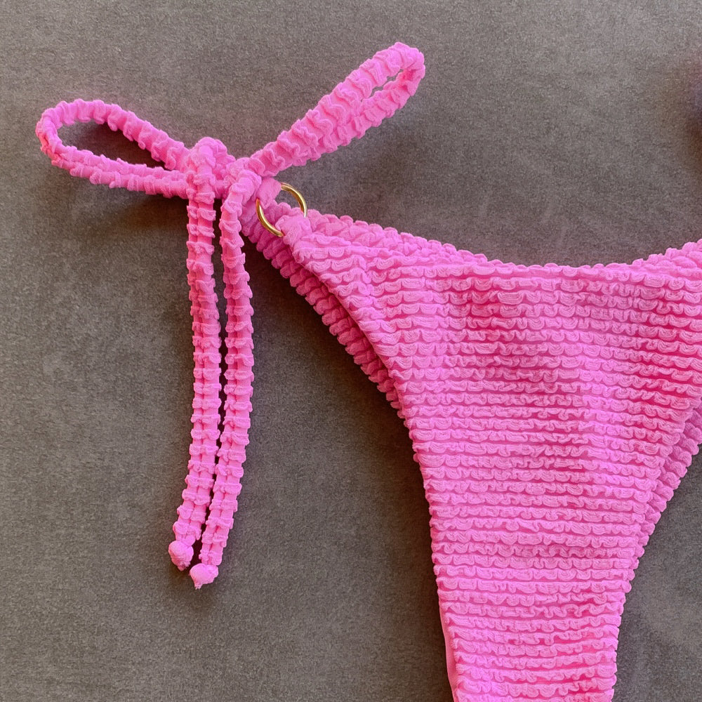Pink Bliss Textured Katie Side Tie Bikini Bottom-1