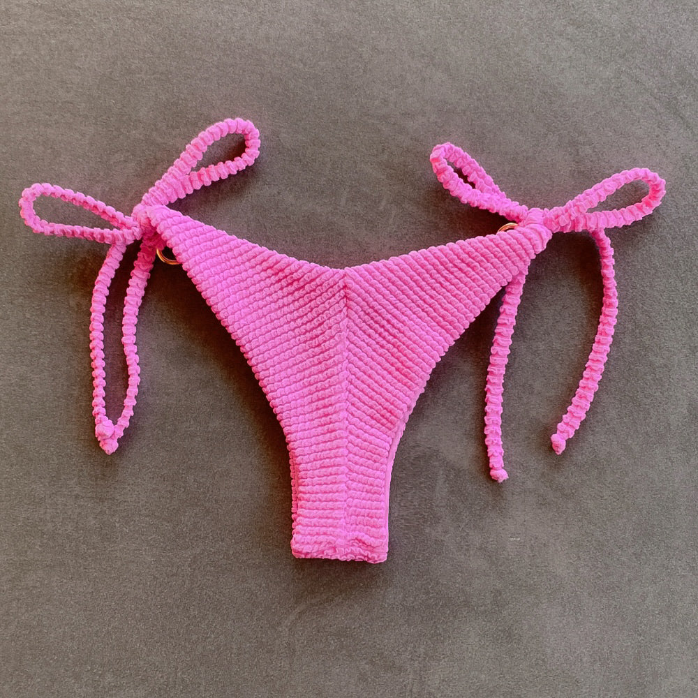 Pink Bliss Textured Katie Side Tie Bikini Bottom-2