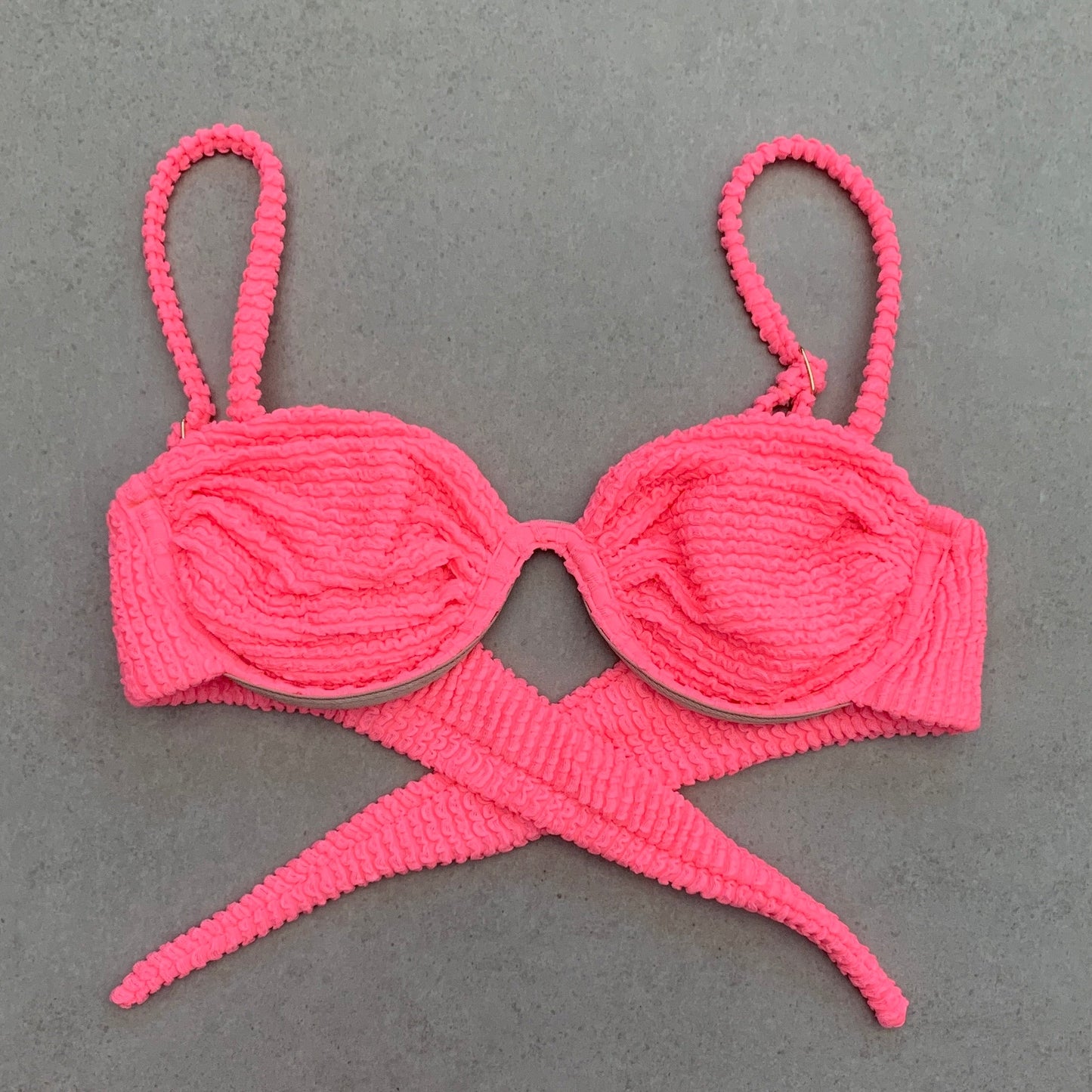 Neon Pink Flamingo Textured Ayra Bikini Top-1