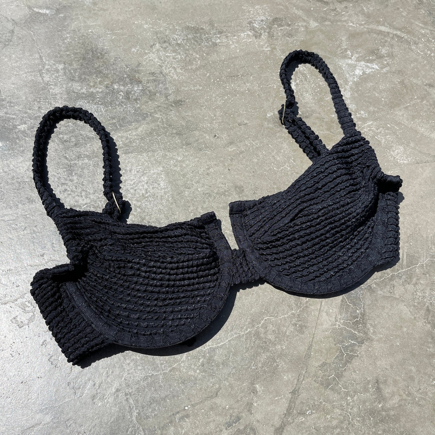 Onyx Black Textured Panneled Bikini Top-1