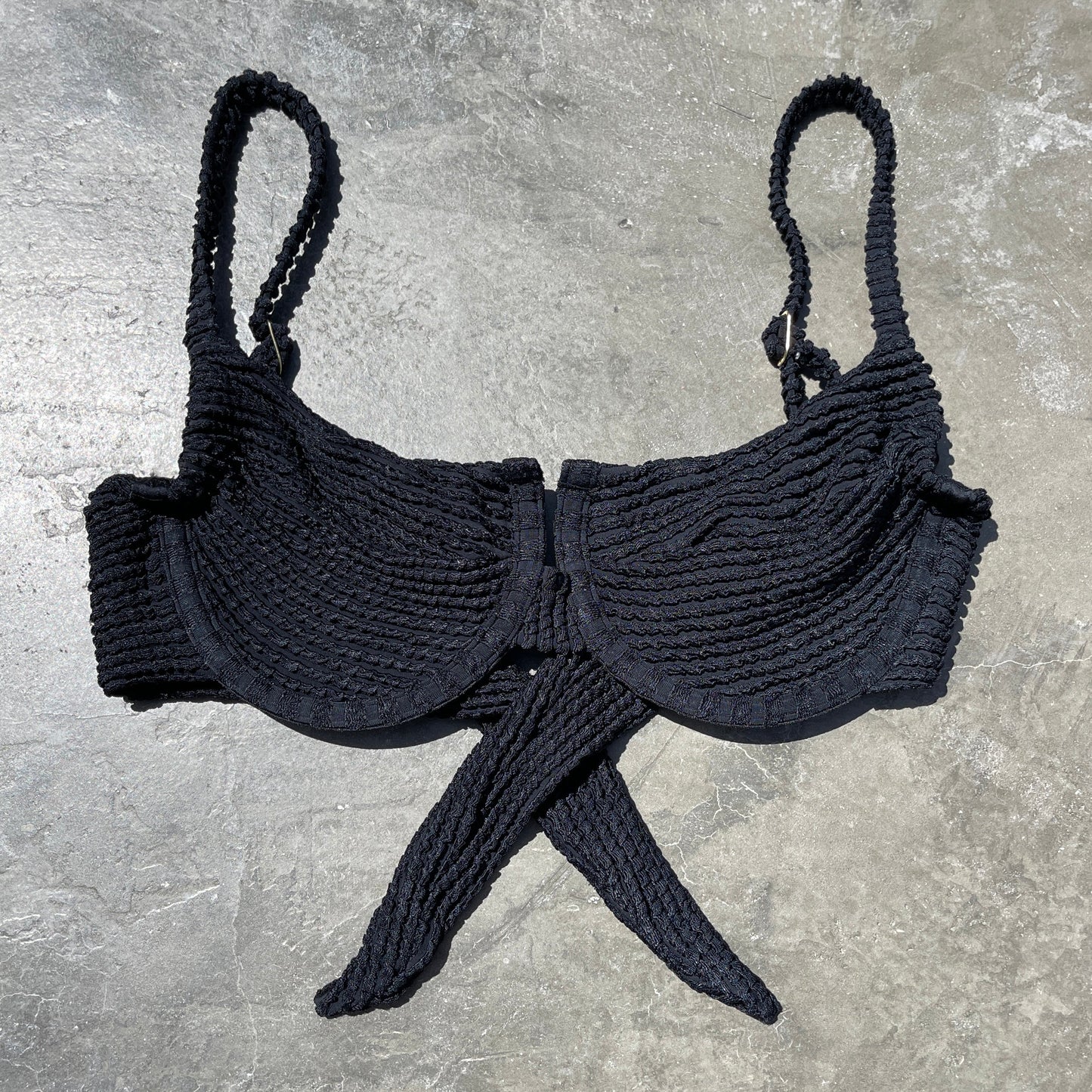 Onyx Black Textured Panneled Bikini Top-2