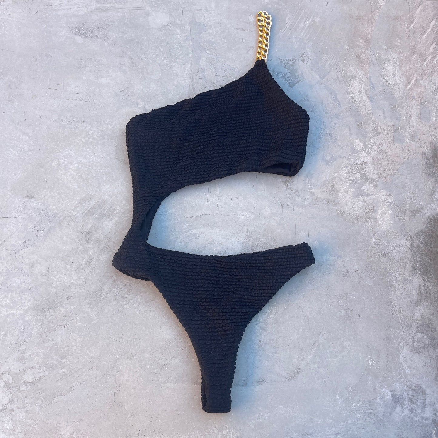 Onyx Black Textured Silvia One Piece Swimwear-0