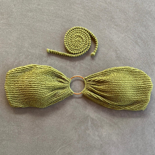 Pistachio Green Textured Strapless Bikini Top-0