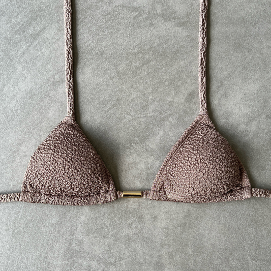Chocolate Mousse Beehive Textured Triangle Bikini Top-0