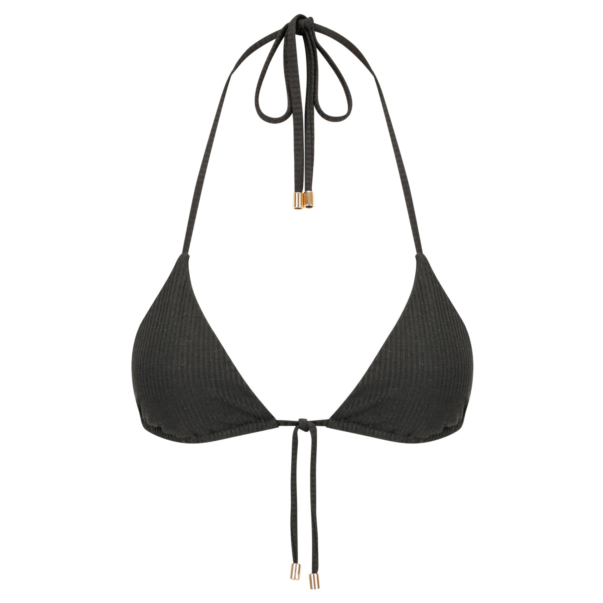 Triangle Bikini Top-Ribbed Black-0