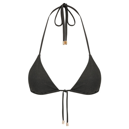 Triangle Bikini Top-Ribbed Black-0