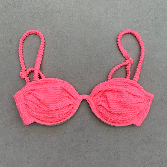 Neon Pink Flamingo Textured Ayra Bikini Top-0