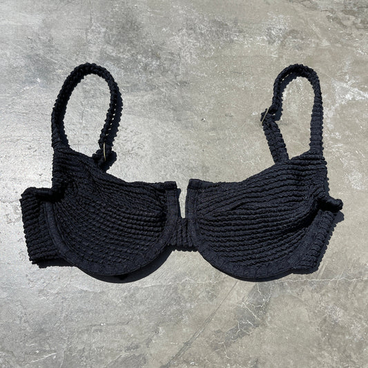 Onyx Black Textured Panneled Bikini Top-0