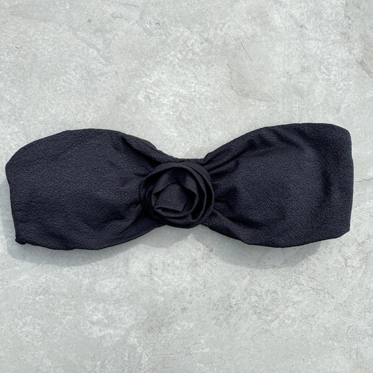 Seashore Textured Black Strapless Flower Bikini Top-0
