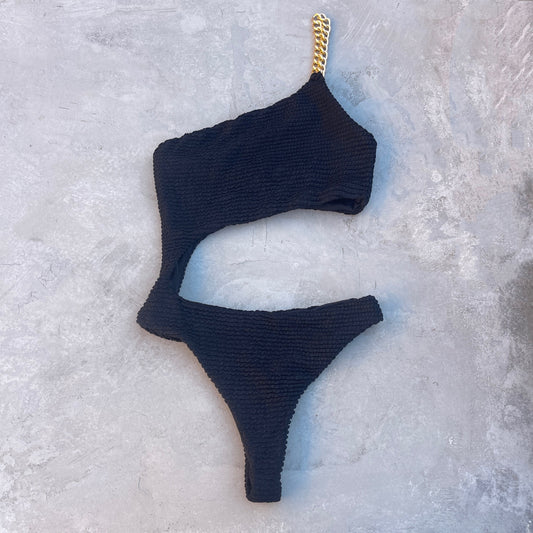 Onyx Black Textured Silvia One Piece Swimwear-0