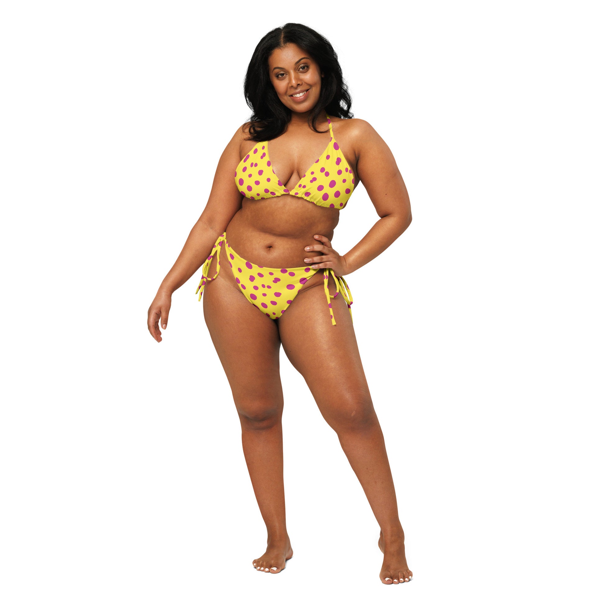 Yellow Sunny Pink polka dot recycled string bikini-8