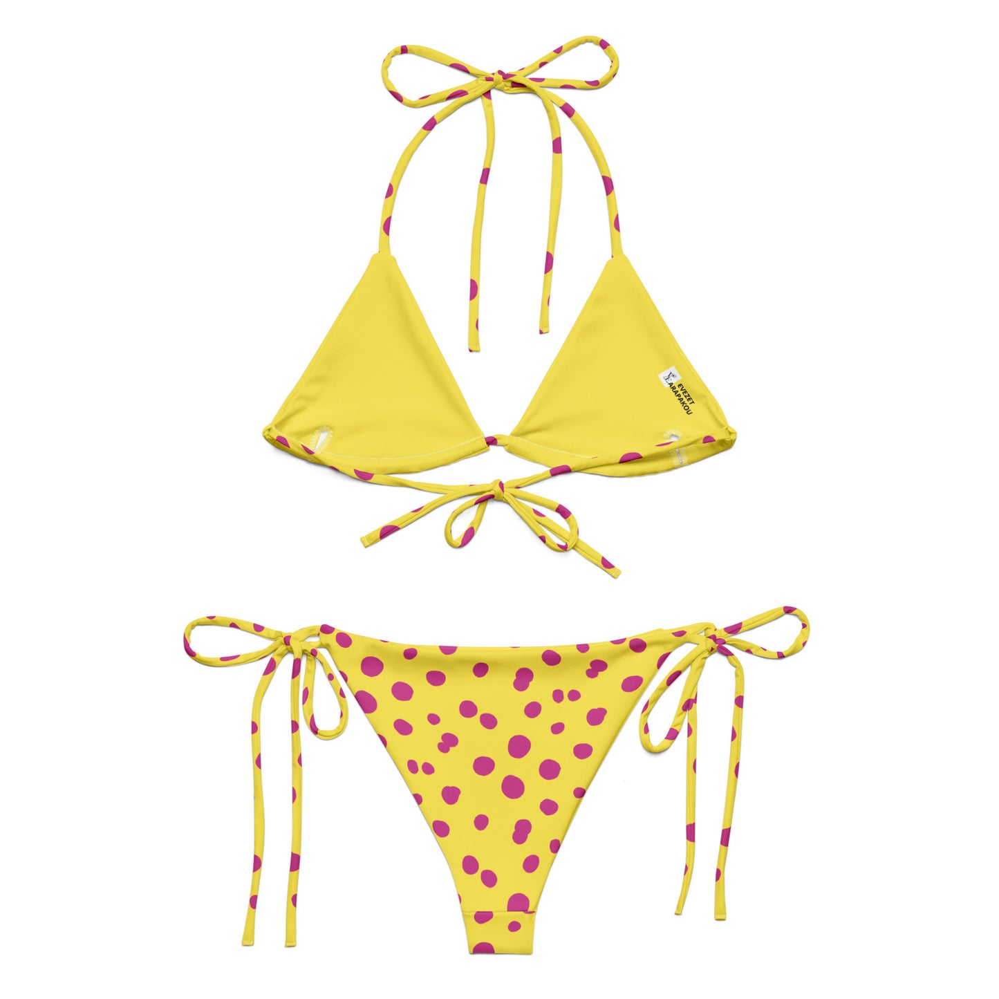 Yellow Sunny Pink polka dot recycled string bikini-4