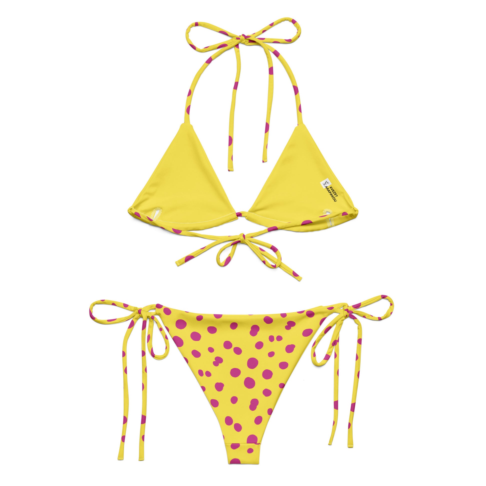Yellow Sunny Pink polka dot recycled string bikini-4