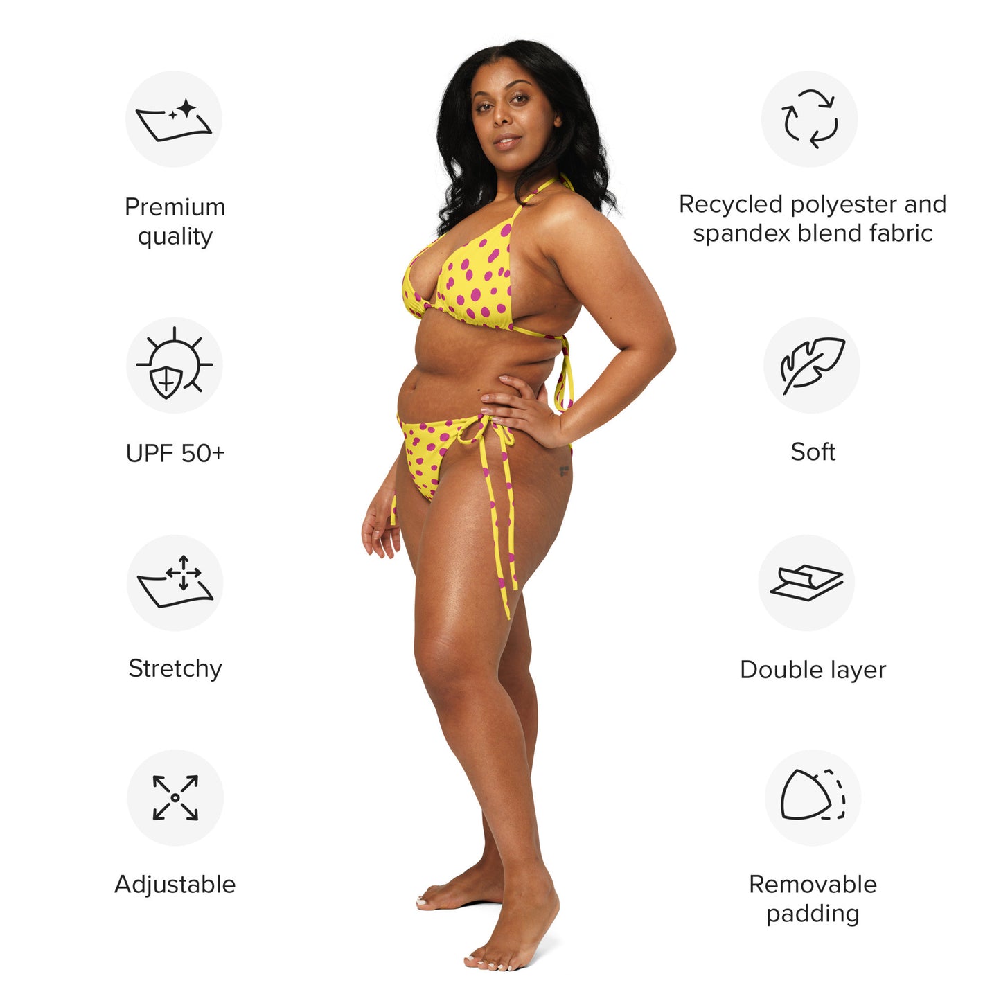 Yellow Sunny Pink polka dot recycled string bikini-16