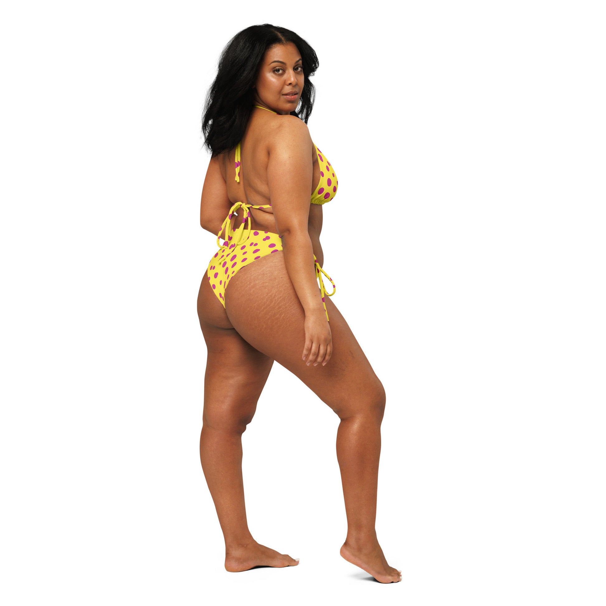 Yellow Sunny Pink polka dot recycled string bikini-15