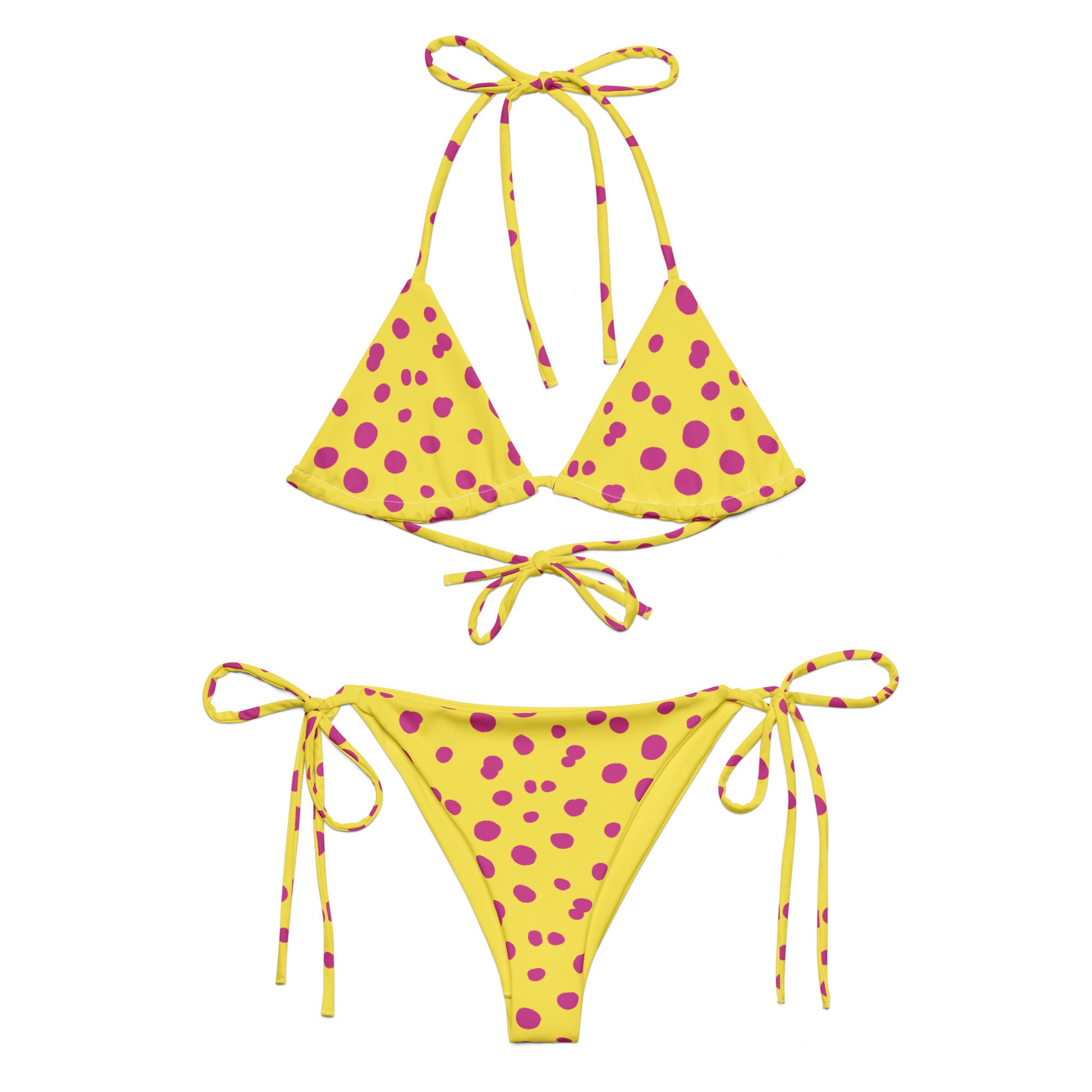 Yellow Sunny Pink polka dot recycled string bikini-3